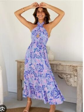 Zesica ✨️ Women's Floral Maxi Dress in Blue and Pink Size L